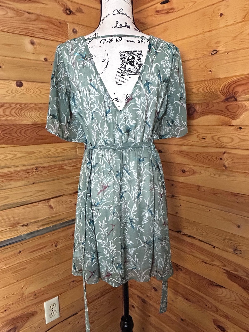 Cals Floral Mini Dress in White and Sage Green